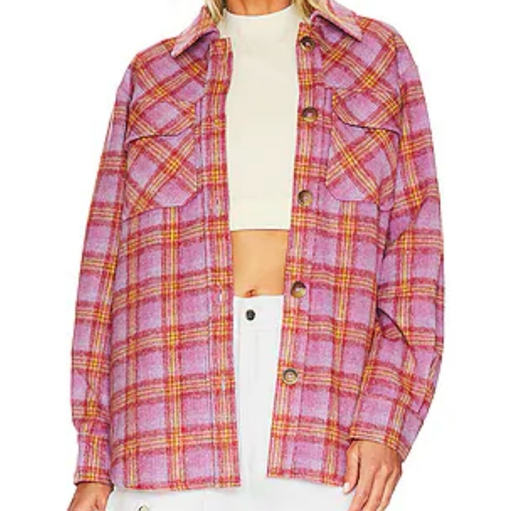 Steve Madden vintage purple pink Brooklyn shacket plaid button up oversized Med